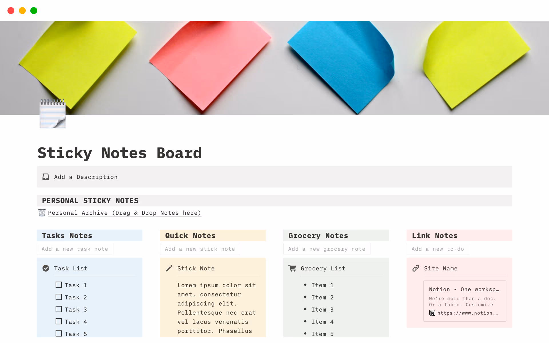 Sticky Notes Board